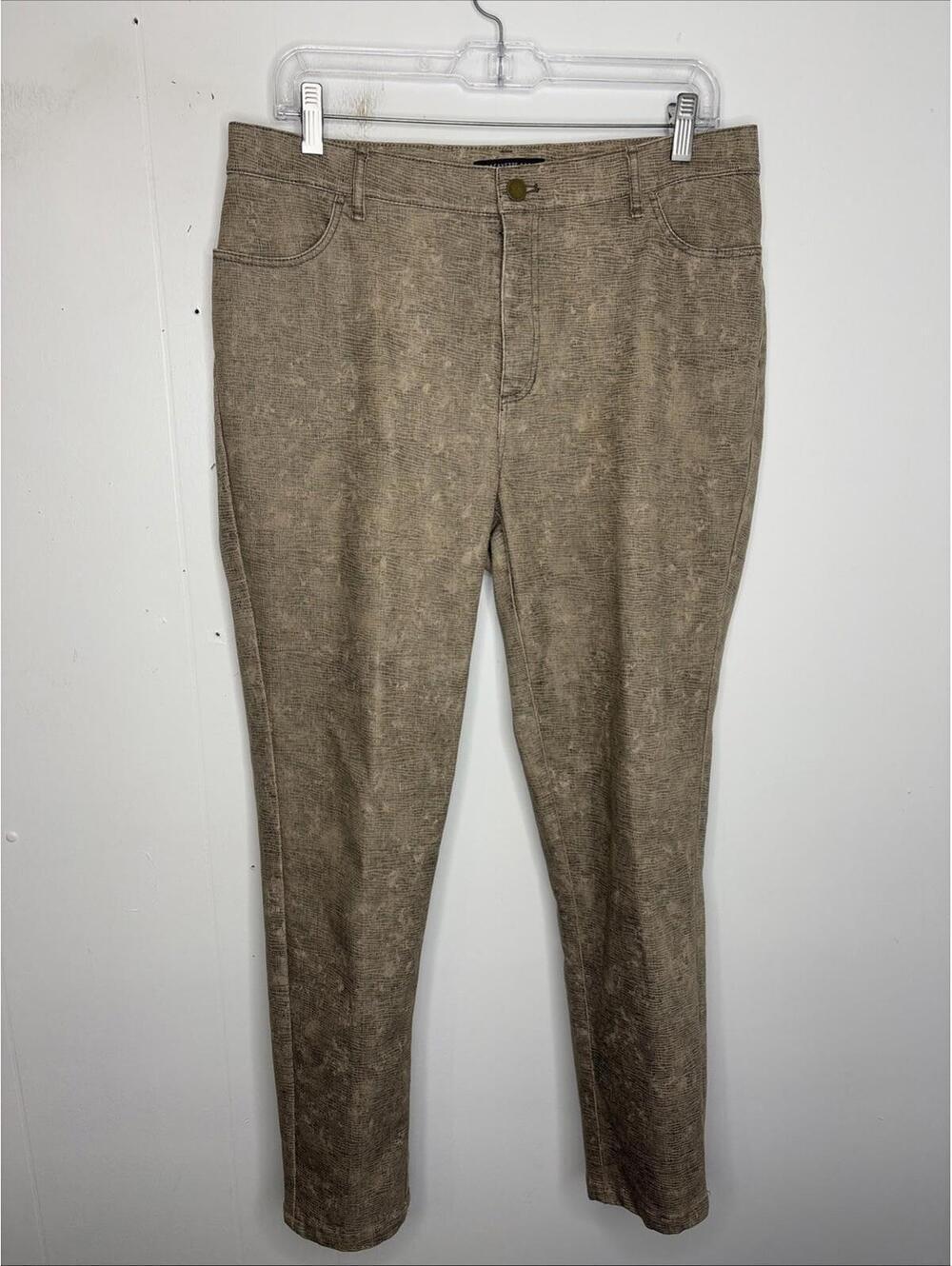 Lafayette 148 Pants Womens Size 12 Serpent Denim Slim Leg Skinny Tan Stretch